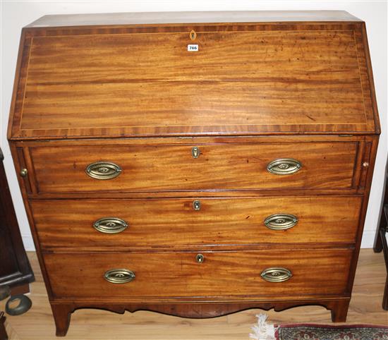 A George III mahogany bureau, W.111cms